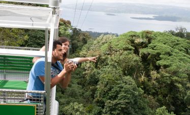 Person enjoying view from aerial tram