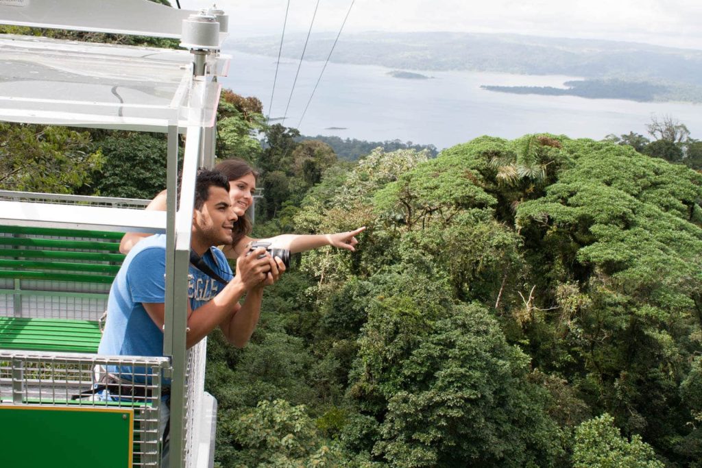 Person enjoying view from aerial tram